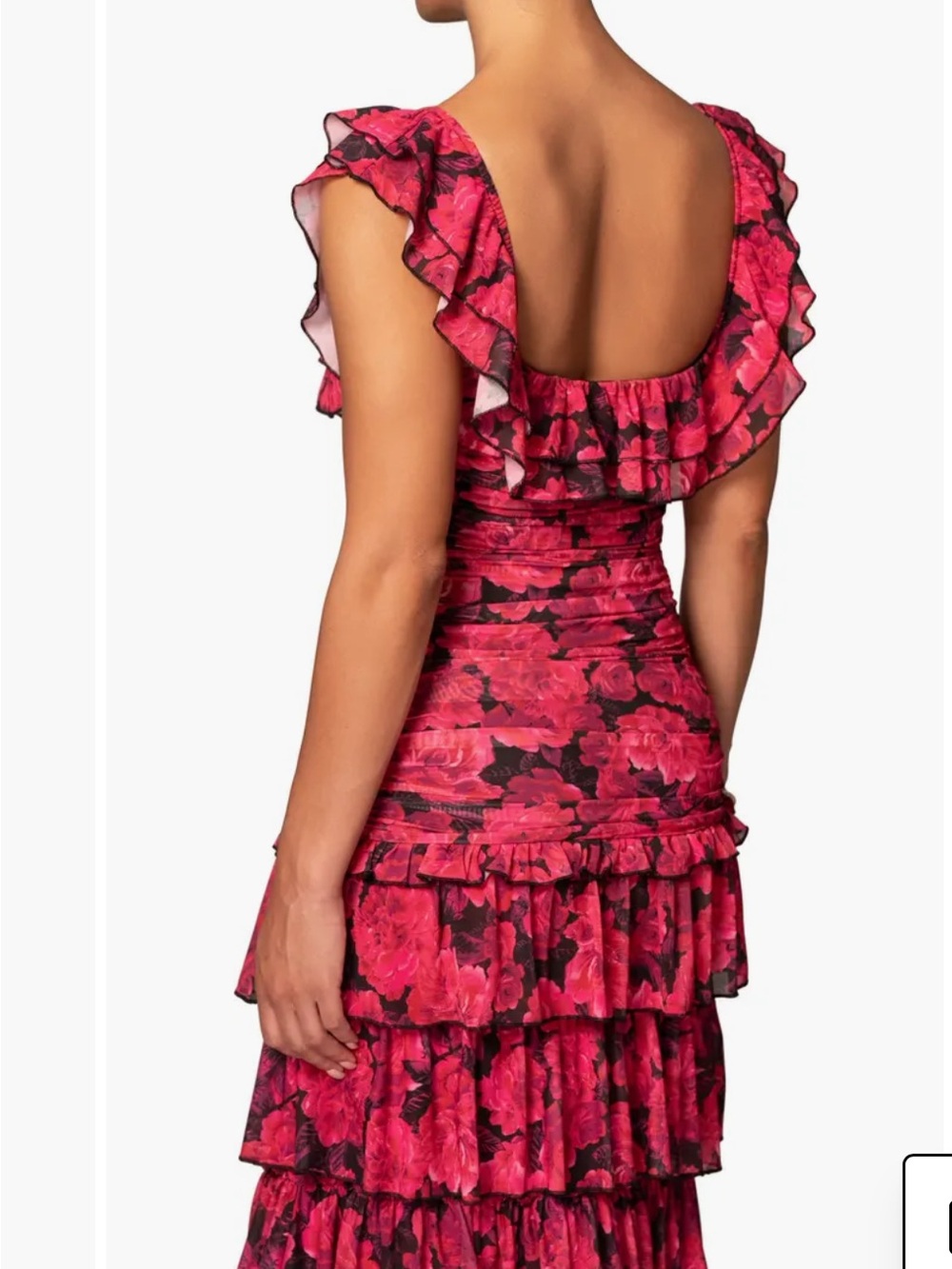 Off-Shoulder Red Floral Ruffle Maxi Dress - Picture 7 of 9